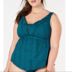 BECCA NEW Crochet Ruffle Tankini Top Forest Teal